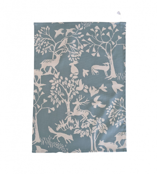 Light Blue Woodland Animals Tea Towel