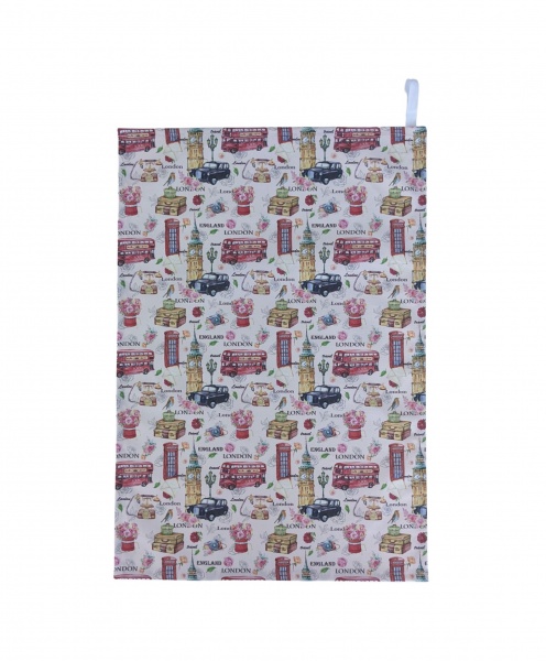 London Themed British Tea Towel Grey