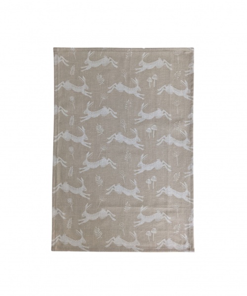 Natural Jumping Hare Tea Towel
