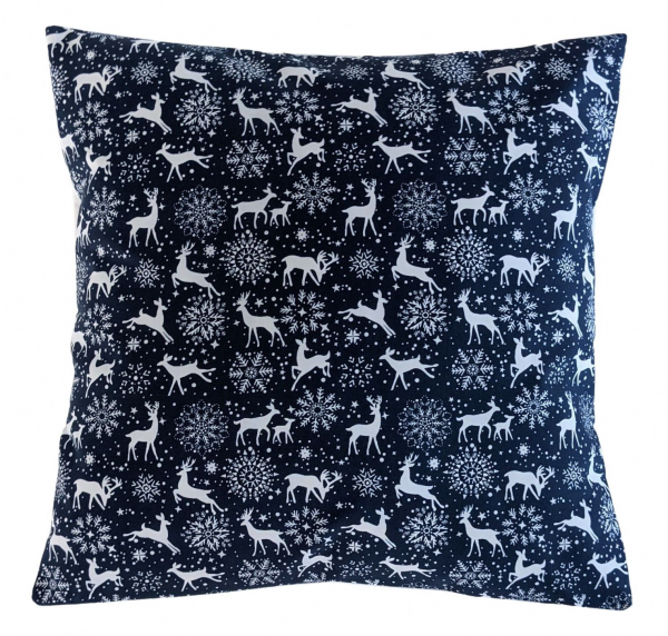 Navy Blue Woodland Stag and Christmas Snowflake Cushion Cover 14'' 16'' 18'' 20'' 22'' 24'' 26''