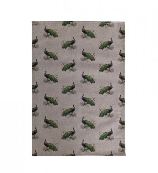 Peacock Bird Linen Look Tea Towel