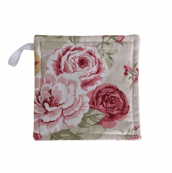 Pot Grab in Clarke and Clarke Genevieve Vintage Red Yellow Roses
