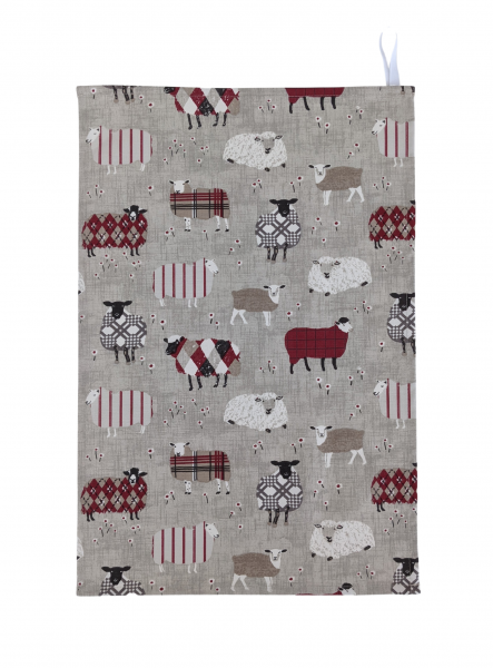 Red Baa Baa Sheep Tea Towel