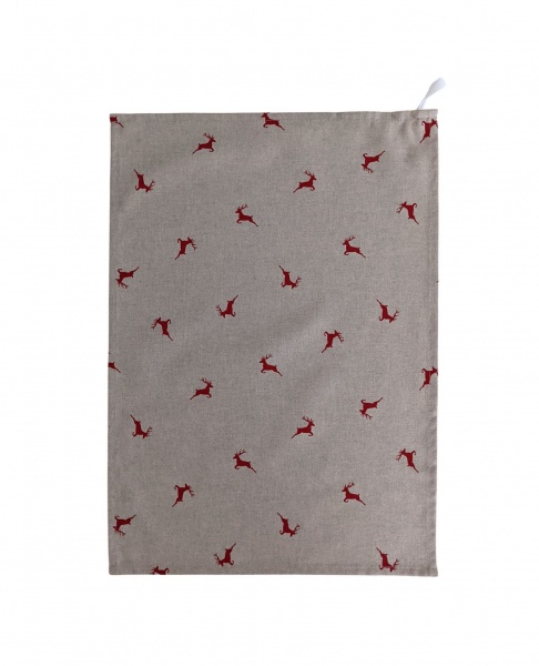 Red Leaping Stags Tea Towel