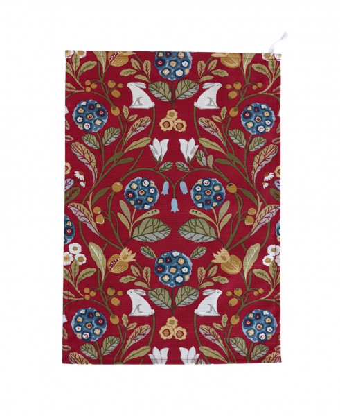 Red Rabbits Tea Towel