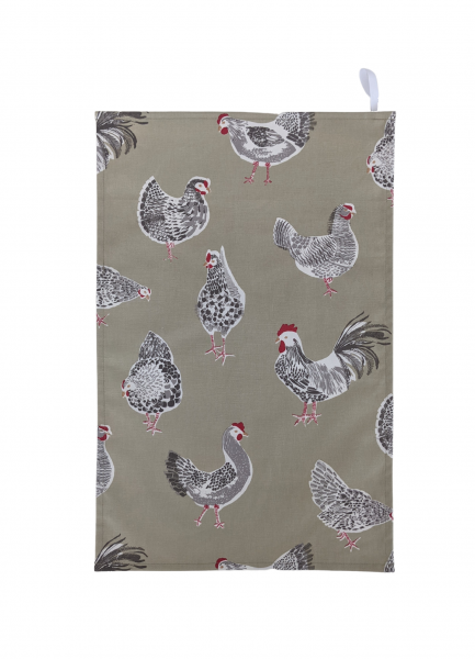 Sage Green Chickens Tea Towel