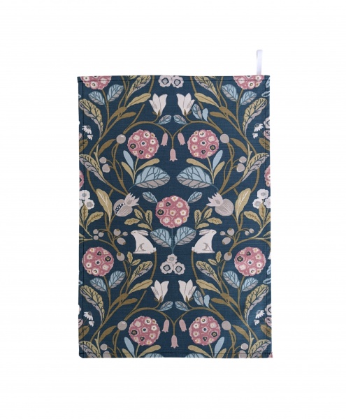 Teal and Pink Rabbits Tea Towel
