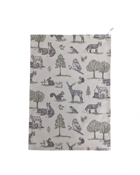 Woodland Animals Tea Towel Cream